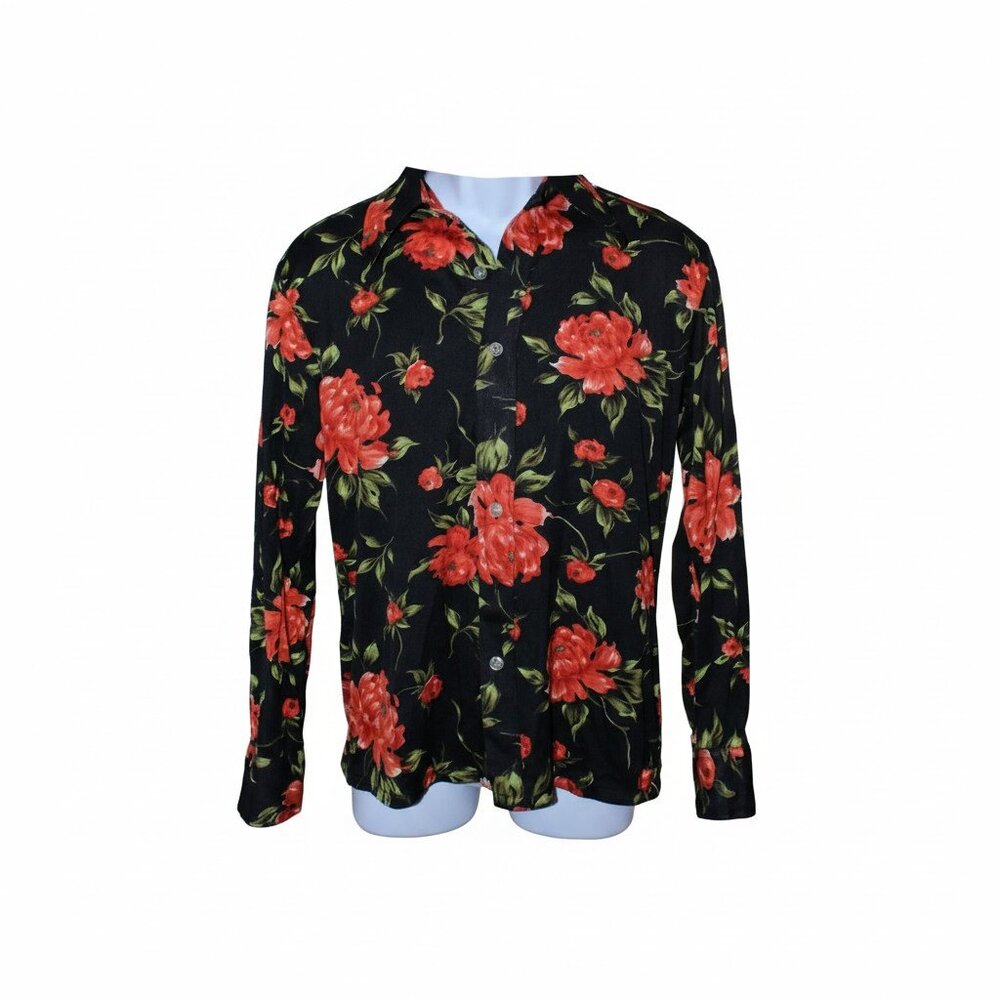 Share Vintage 60s 70s Disco Shirt Career Club Focus Spiegels Floral Nylon Mens L